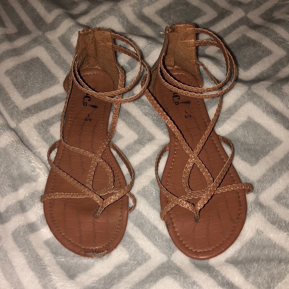 Brown, braided sandals